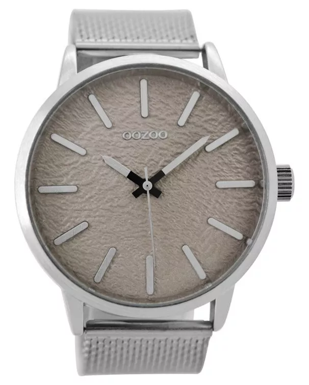 OOZOO Horloge Timepieces staal zilverkleurig/taupe 48 mm C9230