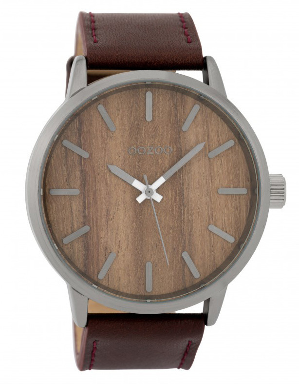 beton Voortdurende zweer OOZOO Horloge Timepieces Collection staal/leder/hout darkbrown-oak 48 mm  C9247 | Trendjuwelier.nl