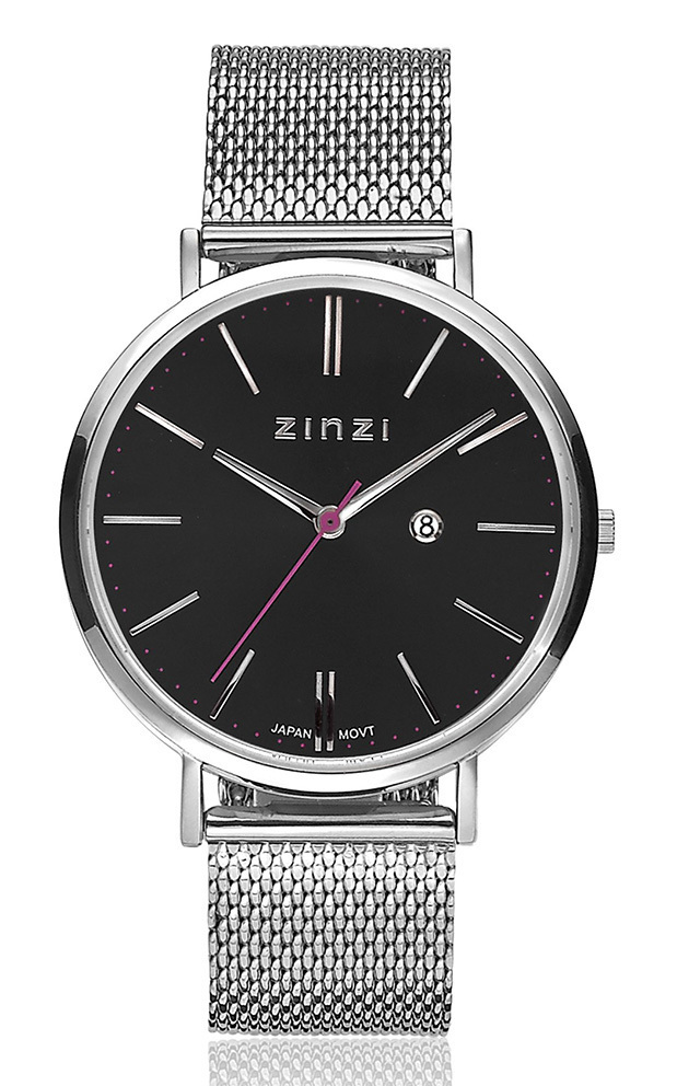 pion Gehuurd achter Zinzi ZIW401M Horloge Retro staal zilverkleurig-zwart