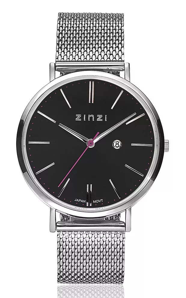 Zinzi ZIW401M Horloge Retro staal zilverkleurig-zwart + gratis armband 38 mm