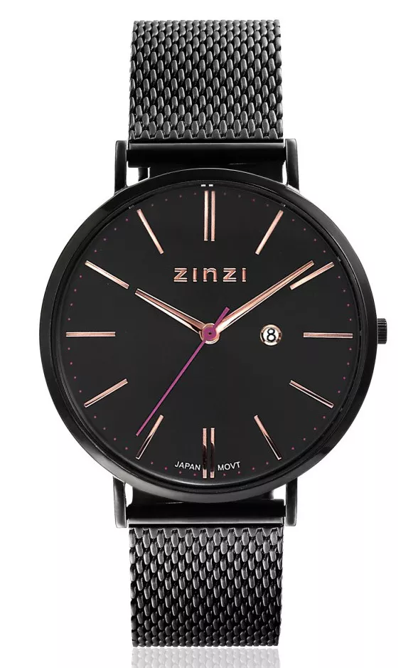Zinzi ZIW409M Horloge Retro staal zwart + gratis armband 38 mm