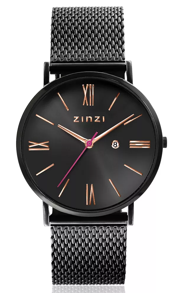 Zinzi ZIW509M Horloge Roman staal zwart-rosekleurig 34 mm + gratis armband