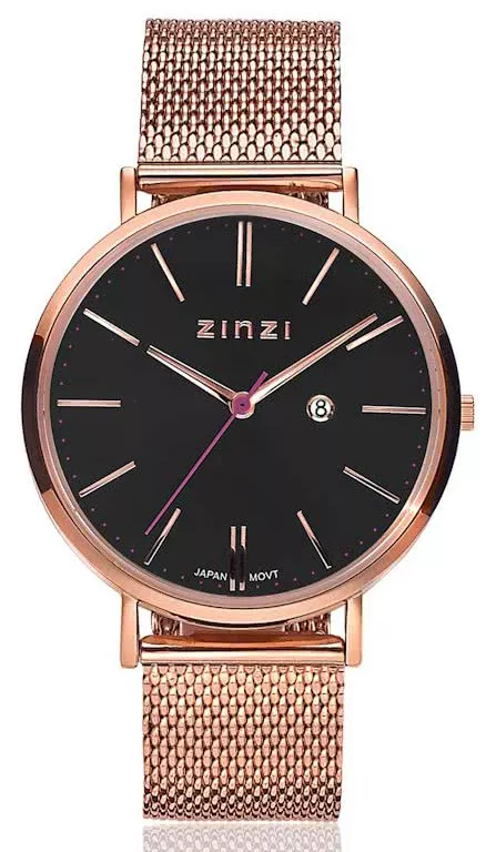 Zinzi ZIW404M Horloge Retro staal rosekleurig-zwart + gratis armband 38 mm 