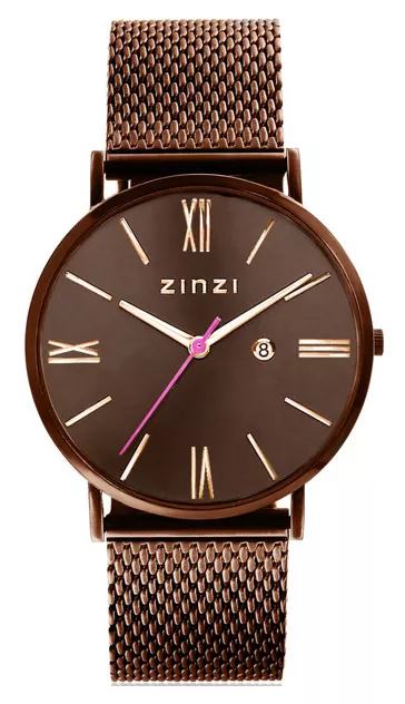 Zinzi horloge Retro bruin-roskleurig 34 mm + gratis armband ZIW515M