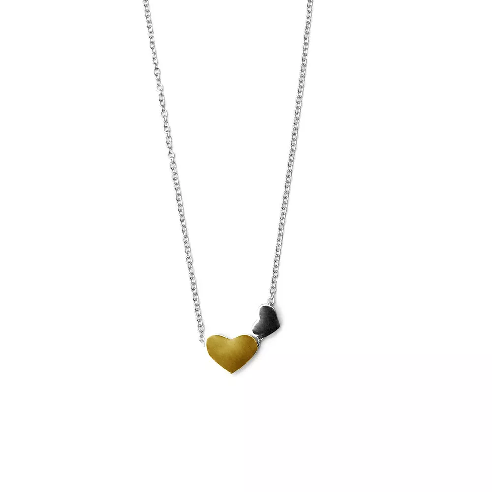 CO88 8CN-26034 - Stalen collier met hanger - hart  lengte 38 + 5 cm  goudkleurig / zilverkleurig