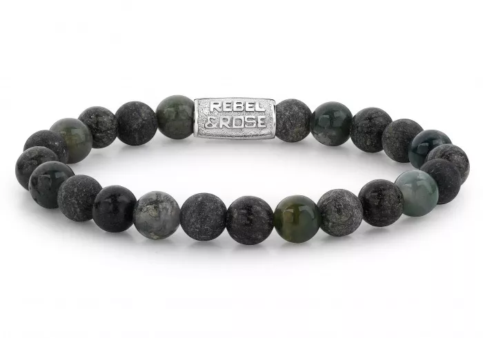Rebel and Rose rr-80044-S Rekarmband Beads Green Rocks zilverkleurig-groen 8 mm