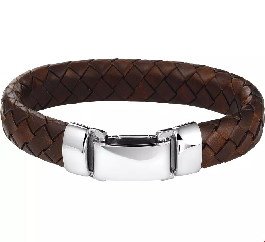 Huiscollectie Armband Staal Leder 13,5 mm 19 cm