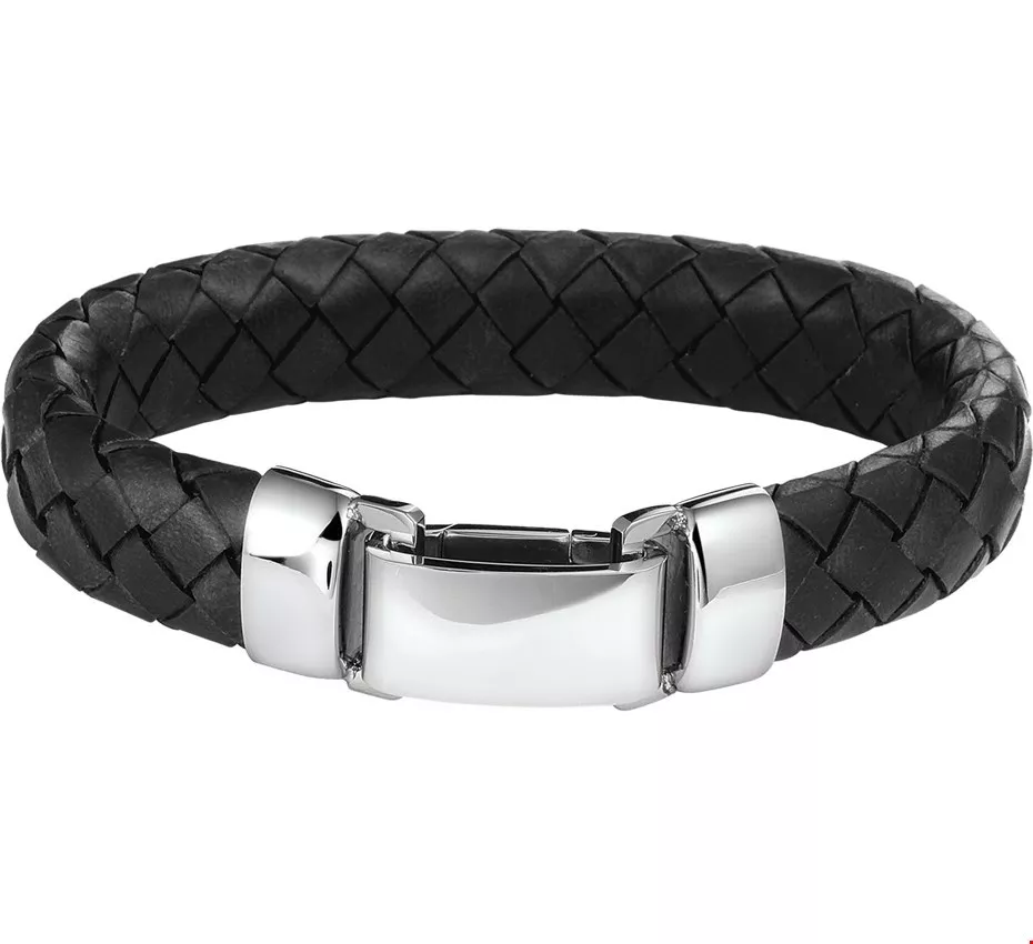 Huiscollectie Armband Staal Leder 13,5 mm 19 cm