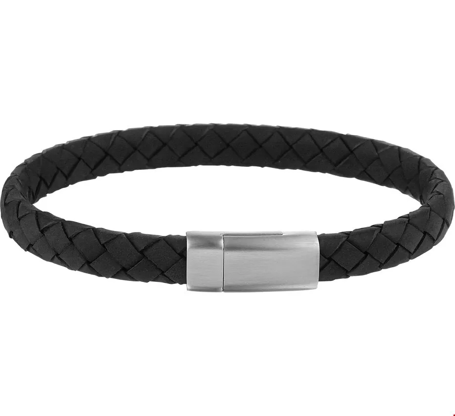 Huiscollectie Armband Staal Leder 8 mm 21 cm