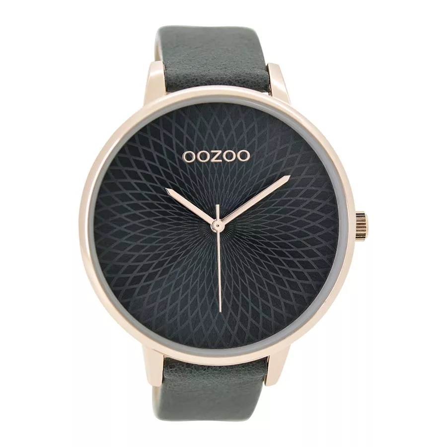OOZOO Horloge Timepieces Collection staal/leder rosekleurig-tealblue C9524