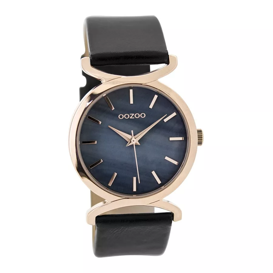 OOZOO Horloge Timepieces Collection staal/leder rosekleurig-zwart C9529