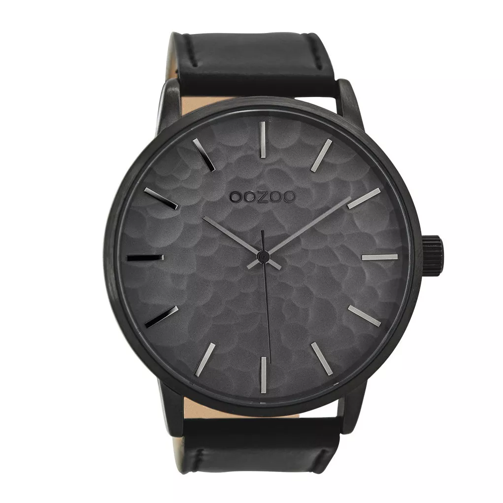 OOZOO Horloge Timepieces Collection staal/leder zilverkleurig-zwart C9444