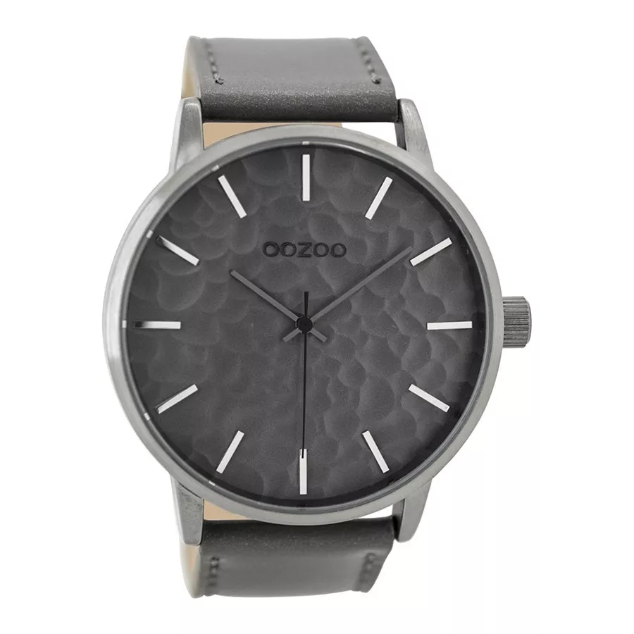 OOZOO Horloge Timepieces Collection staal/leder zilverkleurig-grijs C9440