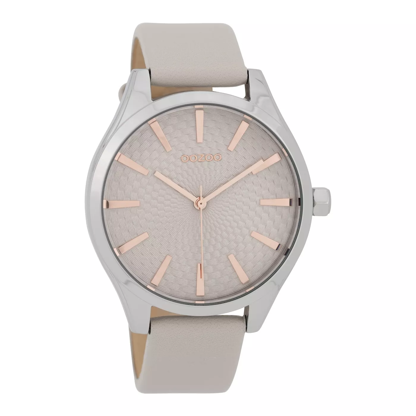 OOZOO Horloge Timepieces Collection staal/leder zilverkleurig-lichtgrijs C9685