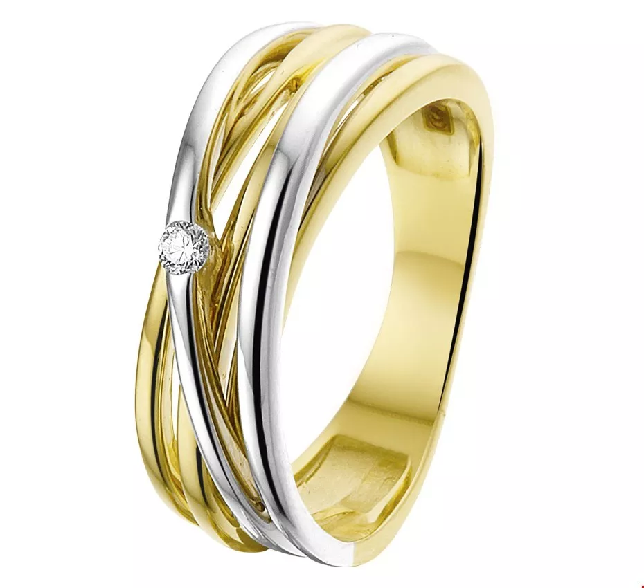 Ring Fantasie geel-en witgoud-diamant 0.04ct H SI 7 mm