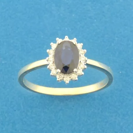 Huiscollectie Ring Saffier En Diamant 0.11ct H SI Bicolor Goud