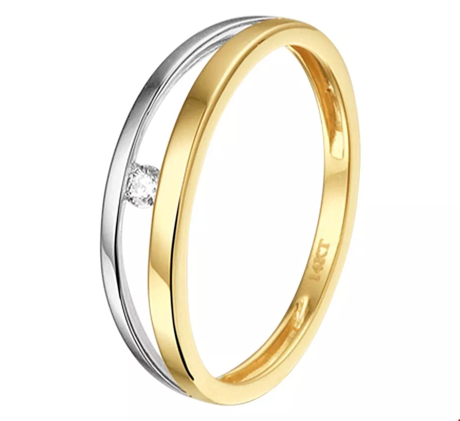 Huiscollectie Ring Diamant 0.04 Ct. Bicolor Goud