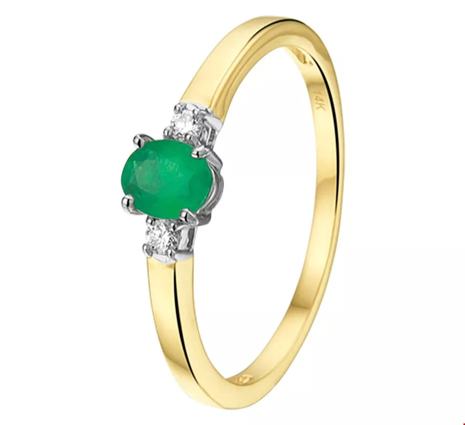 Huiscollectie Ring Smaragd En Diamant 0.05ct H SI Bicolor Goud