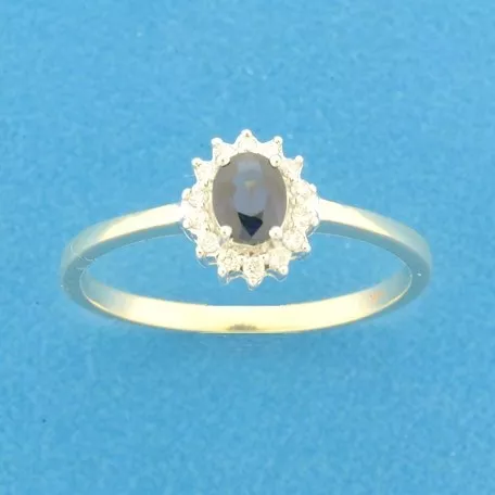 Huiscollectie Ring Saffier En Diamant 0.10ct H SI Bicolor Goud
