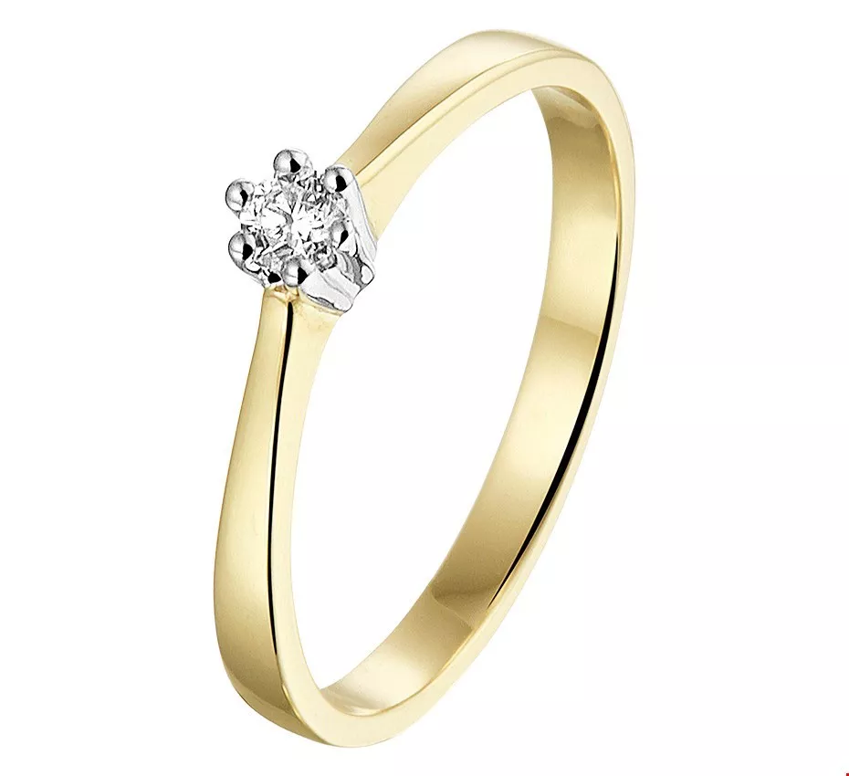 Ring geelgoud-diamant wit  0,10 crt Hsi 4 mm