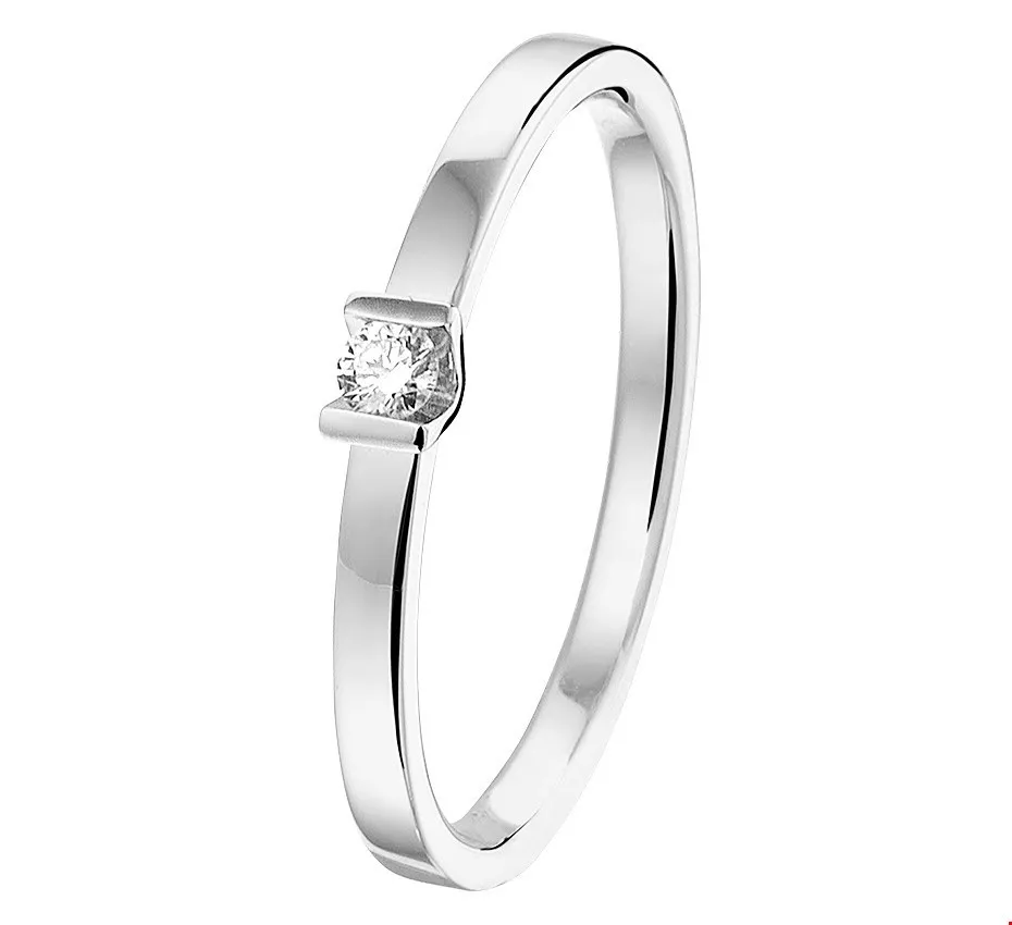 Huiscollectie Ring Diamant 0.05ct H SI Witgoud Palladium