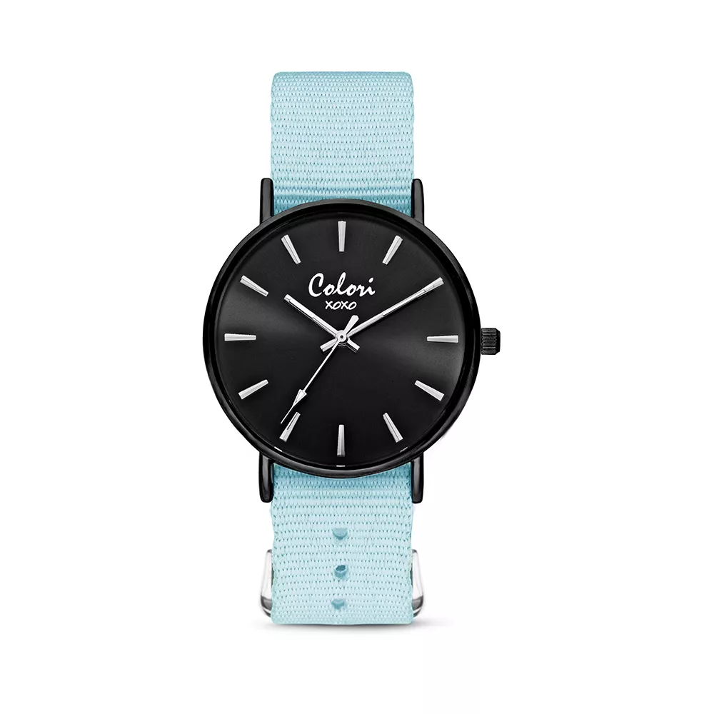 Colori XOXO 5 COL546 Horloge geschenkset met Armband - Nato Band -  36 mm - Licht Blauw / Zwart