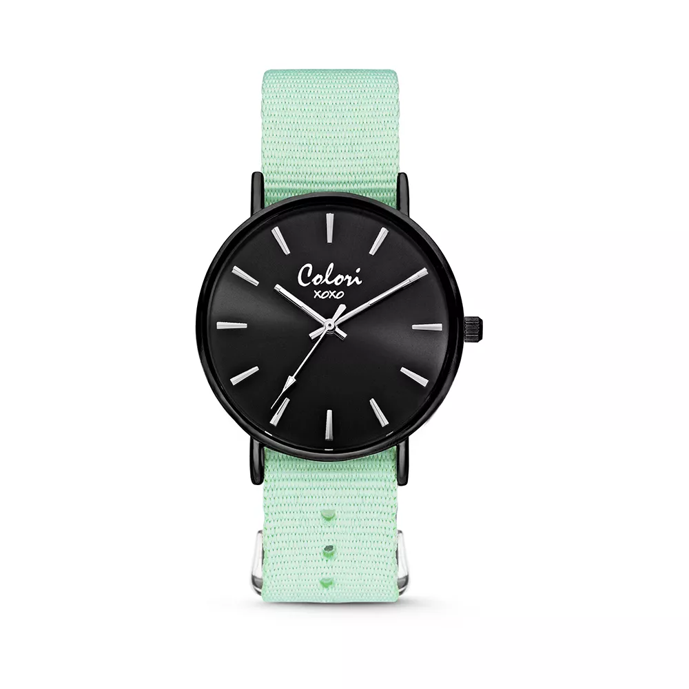 Colori XOXO 5 COL548 Horloge geschenkset met Armband - Nato Band -  36 mm - Mint Groen / Zwart