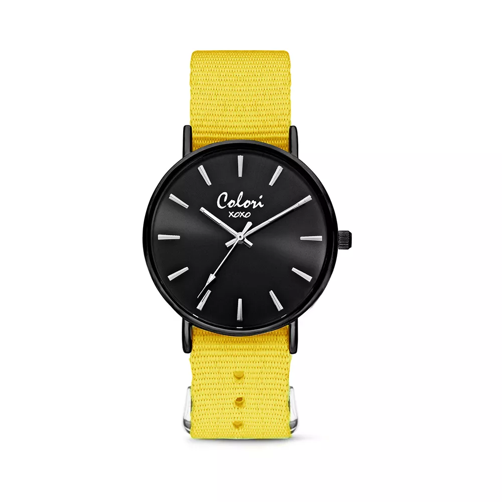 Colori XOXO 5 COL552 Horloge geschenkset met Armband - Nato Band -  36 mm - Geel / Zwart