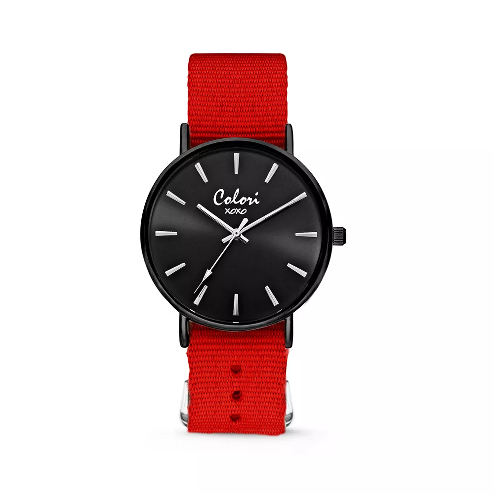 Colori XOXO 5 COL554 Horloge geschenkset met Armband - Nato Band - Ø 36 mm - Rood / Zwart 