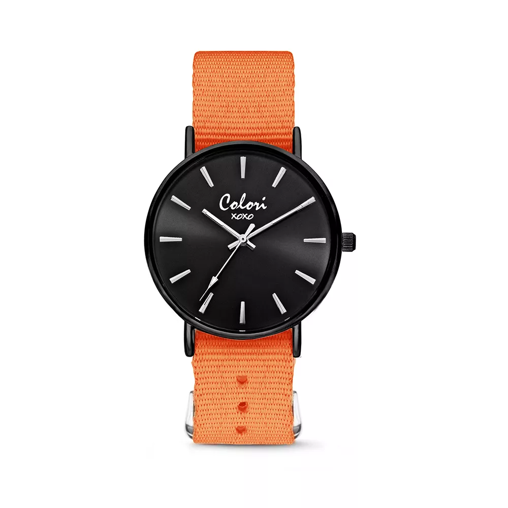 Colori XOXO 5 COL556 Horloge geschenkset met Armband - Nato Band -  36 mm - Oranje / Zwart