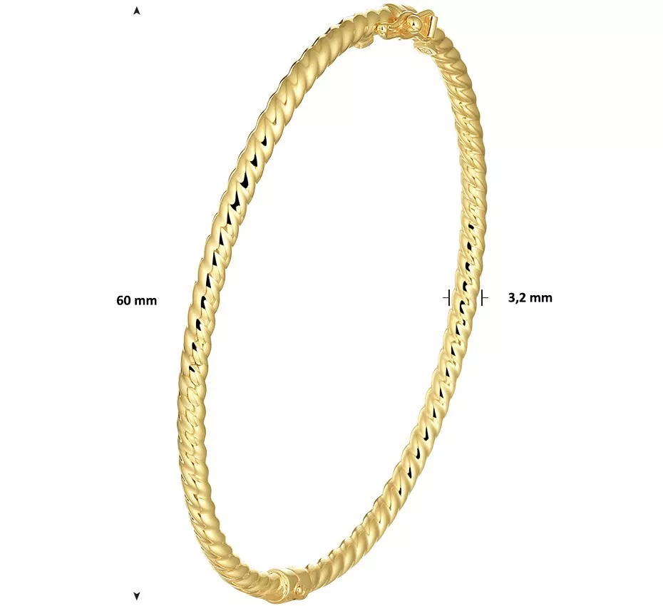 Armband Zilgold Bangle gedraaide buis geelgoud met zilveren kern 3,2 x 60 mm