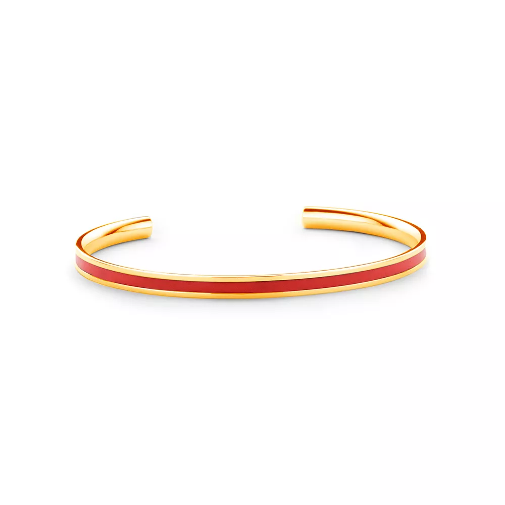 CO88 Collection Majestic 8CB 90199 Stalen Open Bangle met Emaille - One-size (62x50x2 mm) - Goudkleurig / Rood