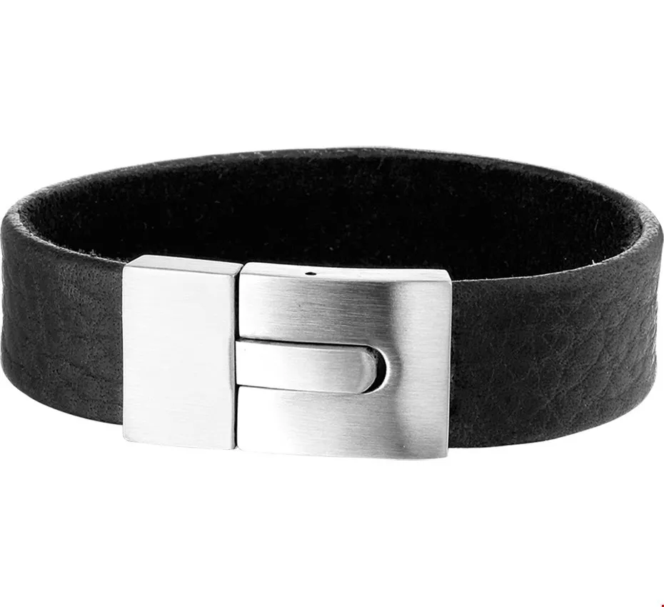 Huiscollectie Armband Staal Leder Mat 17,5 cm
