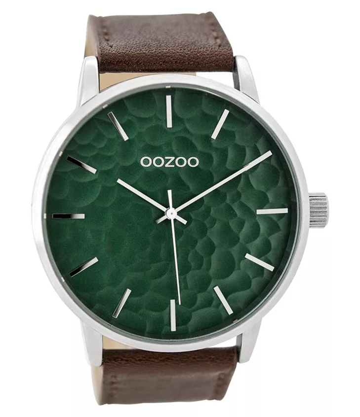 OOZOO C9441 Horloge staal/leder Brown-Green 48 mm