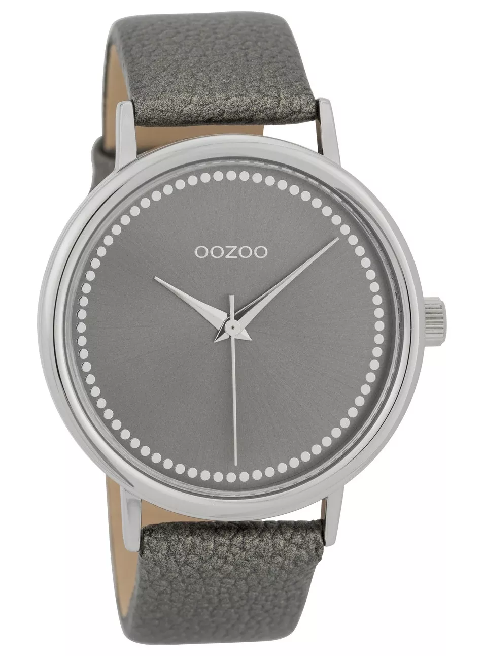 OOZOO C9708 Horloge staal/leder Silvergrey 42 mm