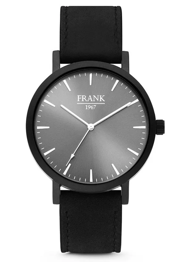 Frank 1967 7FW 0015 Horloge staal/leder grijs-zwart 42 mm