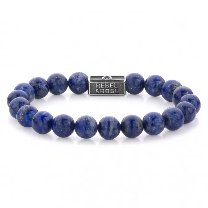 Rebel and Rose RR-8S002-S Rekarmband Beads Lapis Lazuli zilver 8 mm zilverkleurig-blauw