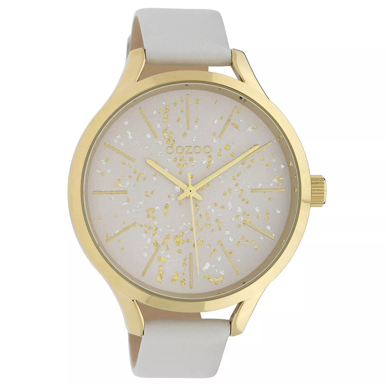 OOZOO C10085 Horloge Timepieces staal-leder goudkleurig-wit 44 mm