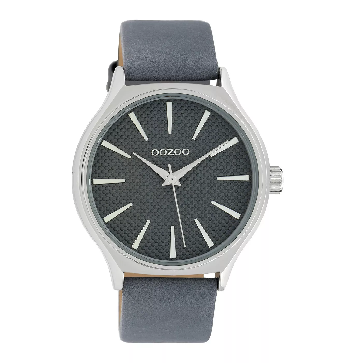 OOZOO C10107 Horloge Timepieces staal-leder zilverkleurig-blauwgrijs 42 mm