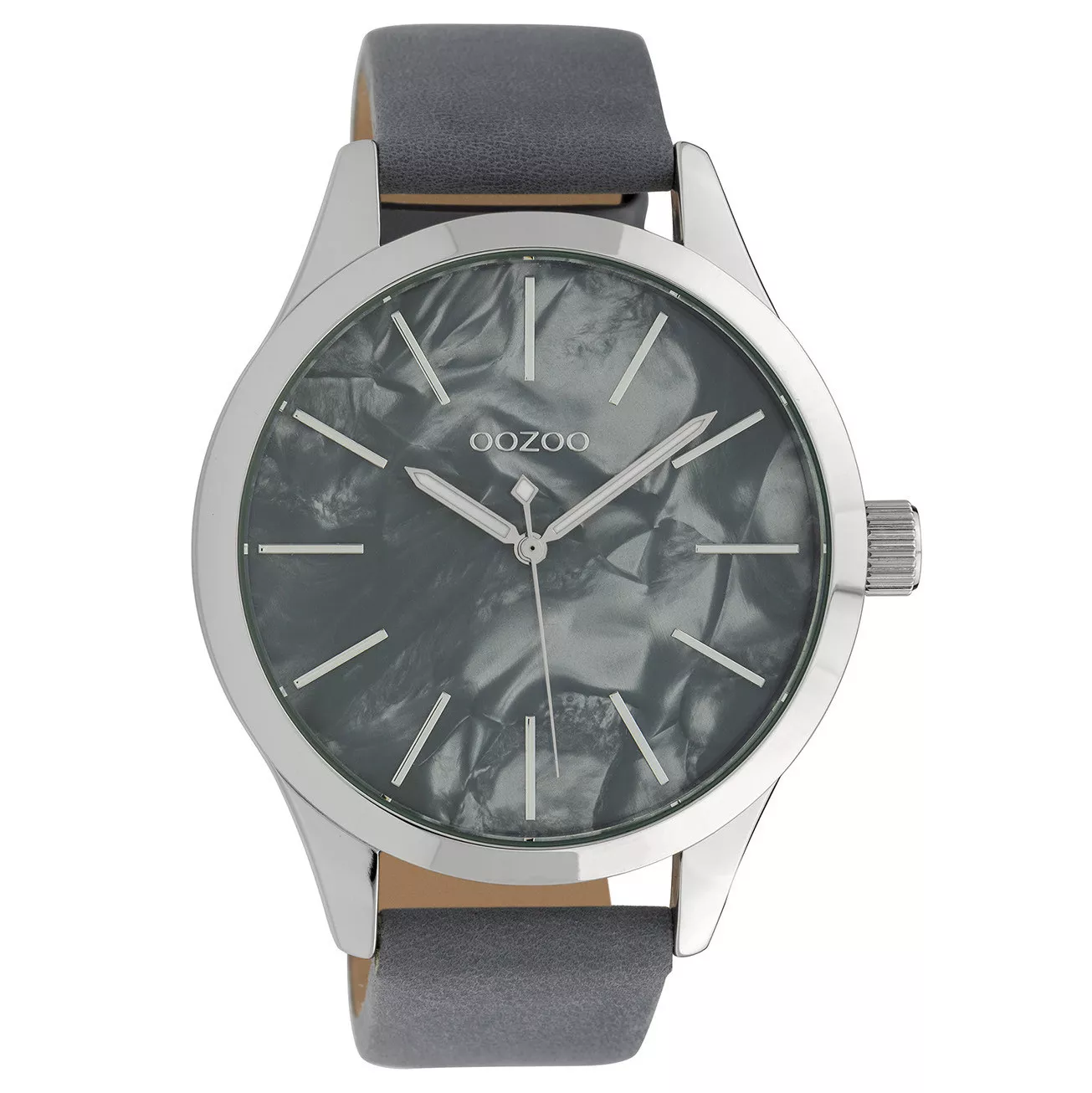 OOZOO C10074 Horloge Timepieces staal-leder zilverkleurig-blauwgrijs 45 mm
