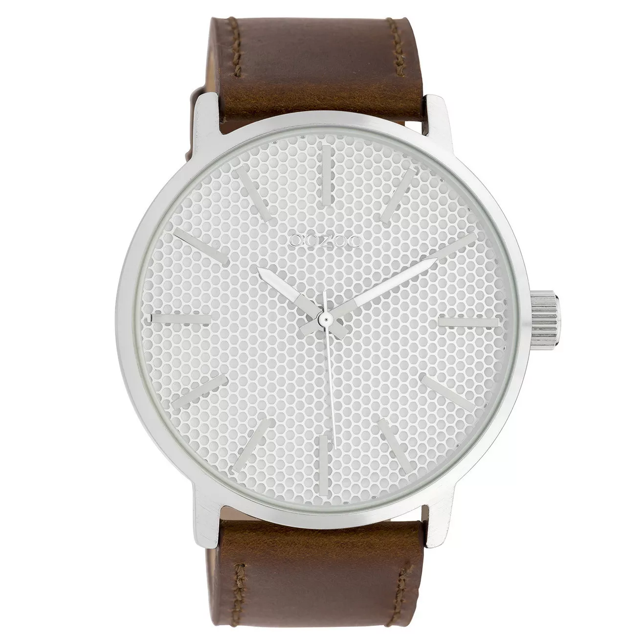 OOZOO C10035 Horloge Timepieces staal-leder zilverkleurig-bruin 48 mm