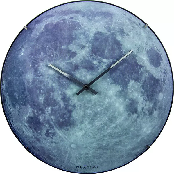 Wandklok NeXtime dia. 35 cm, bol glas, blauw Moon dome