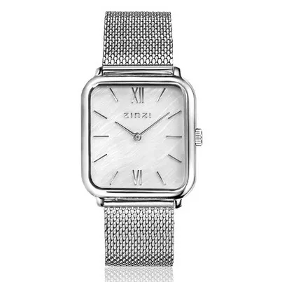 Zinzi ZIW821M Horloge Square Roman zilverkleurig-parelmoer + gratis armband 32 mm