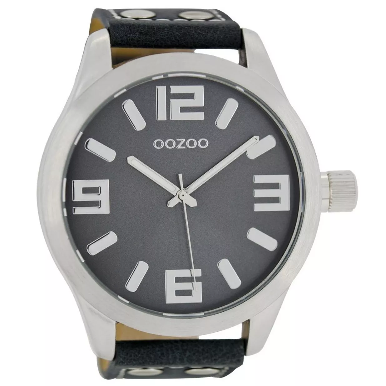 OOZOO C1012 Horloge Timepieces staal-leder zilverkleurig- donkerblauw 51 mm