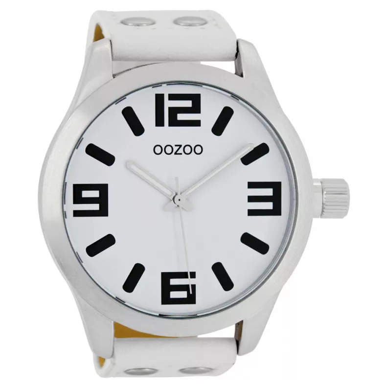 OOOZOO C1000 Horloge Timepieces staal-leder zilverkleurig-wit 51 mm