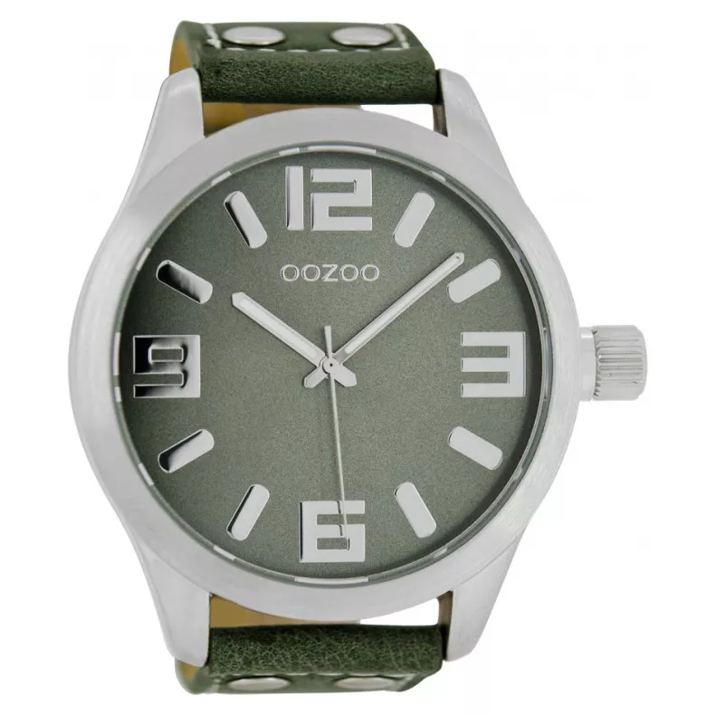 OOZOO C1011 Horloge Timepieces staal-leder zilverkleurig-groen 51 mm