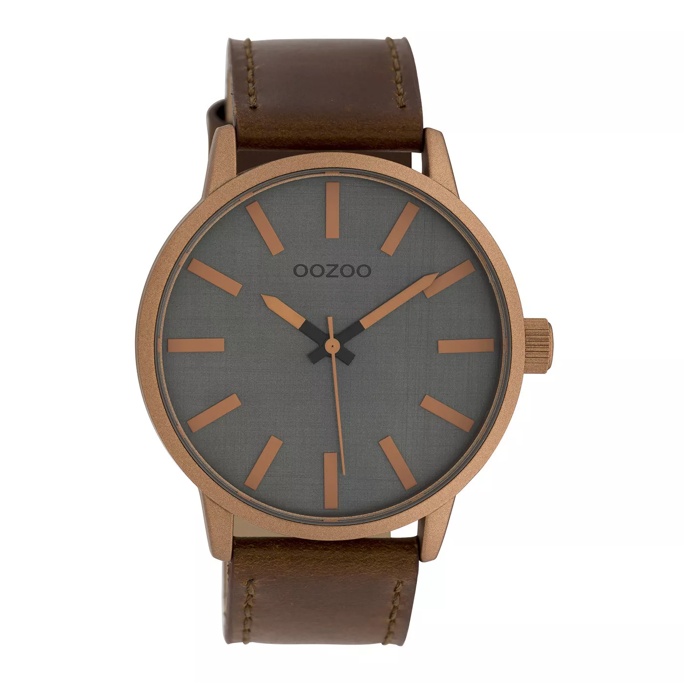 OOZOO C10033 Horloge Timepieces staal-leder grijs-cognac 45 mm