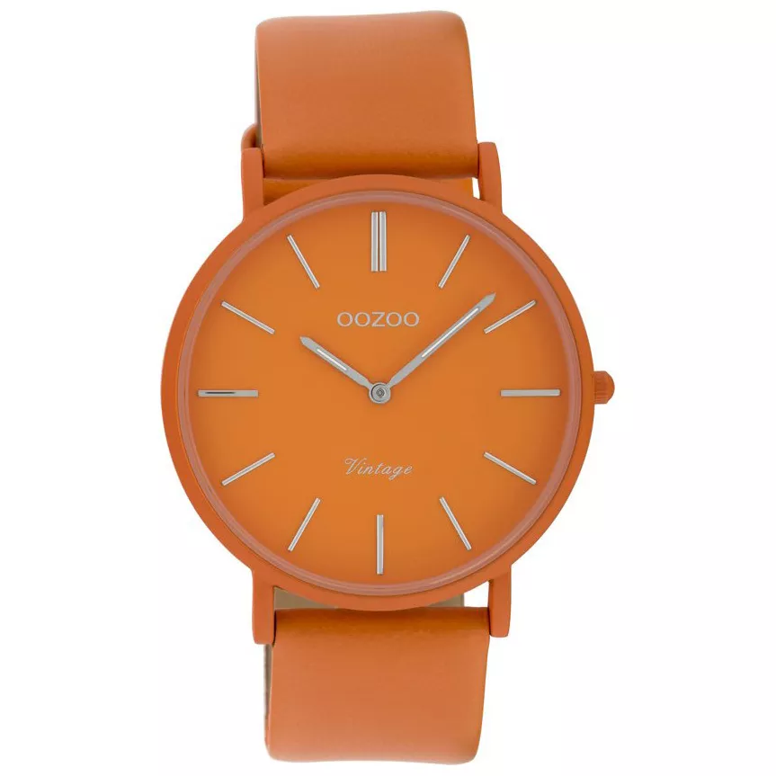 OOZOO C9886 Vintage Horloge aluminium/leder brick orange 40 mm