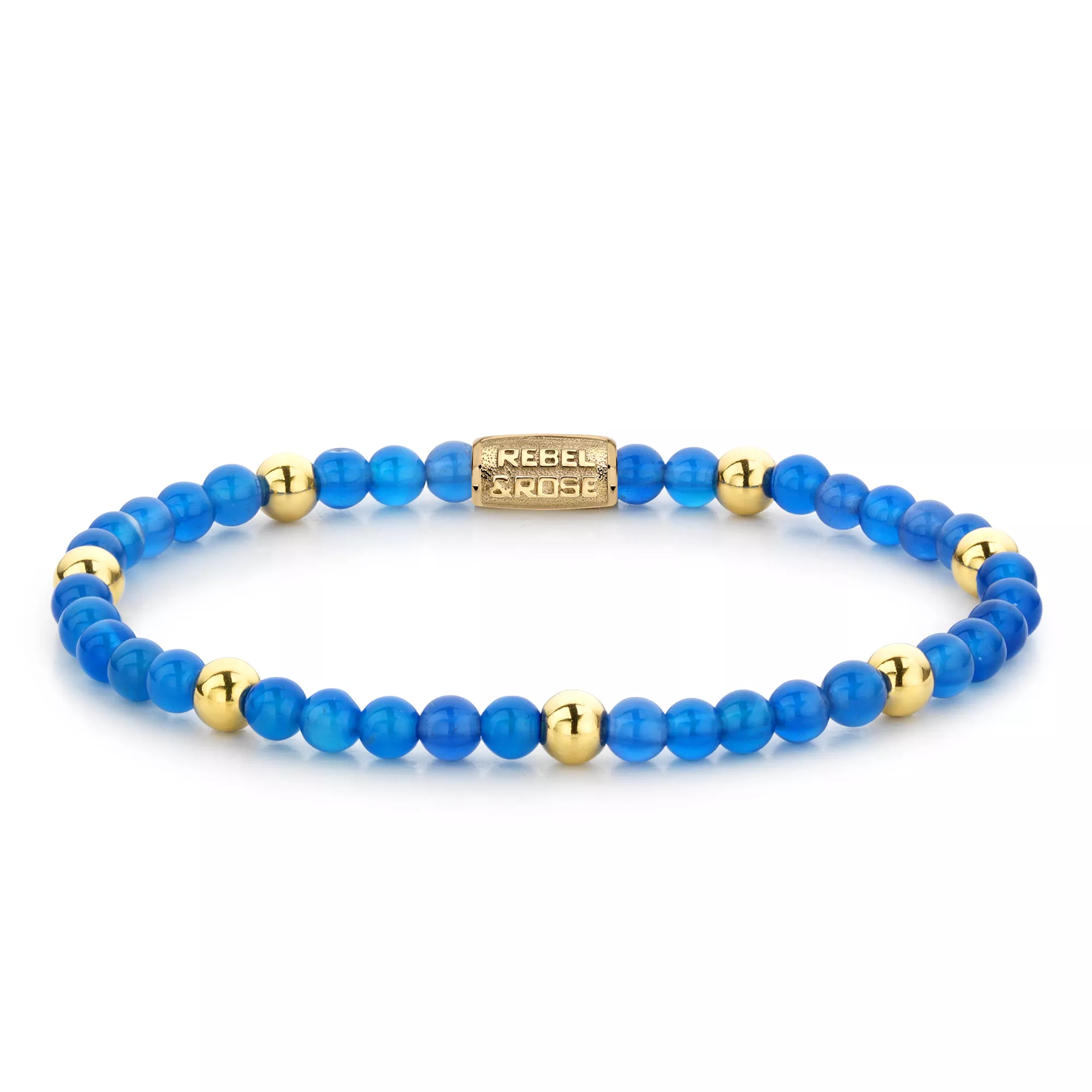 Rebel and Rose RR-40047-G Rekarmband Beads Brightening Blue blauw-goudkleurig 4 mm