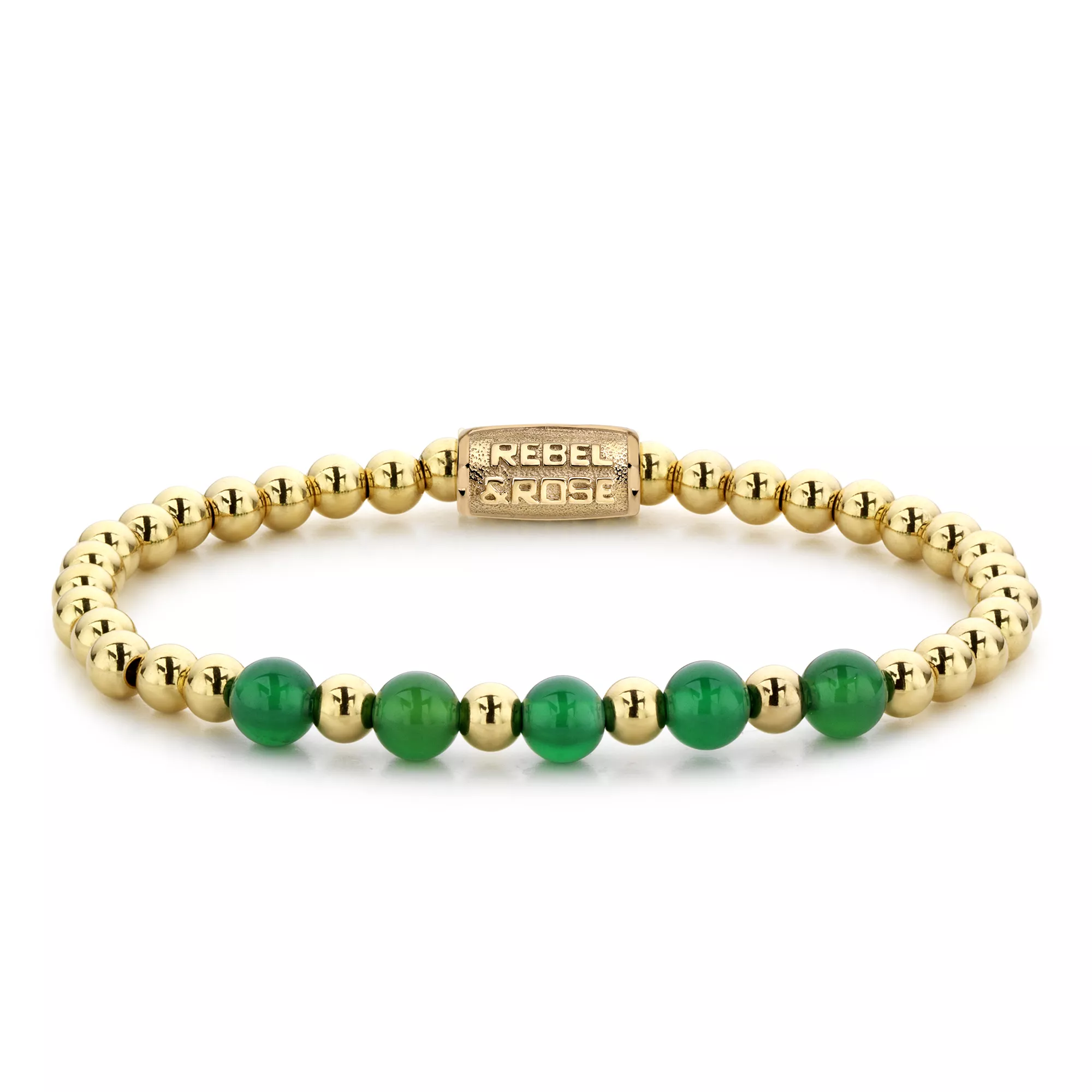Rebel and Rose RR-60062-G Rekarmband Beads Yellow Gold meets Green Harmony goudkleurig-groen 6 mm